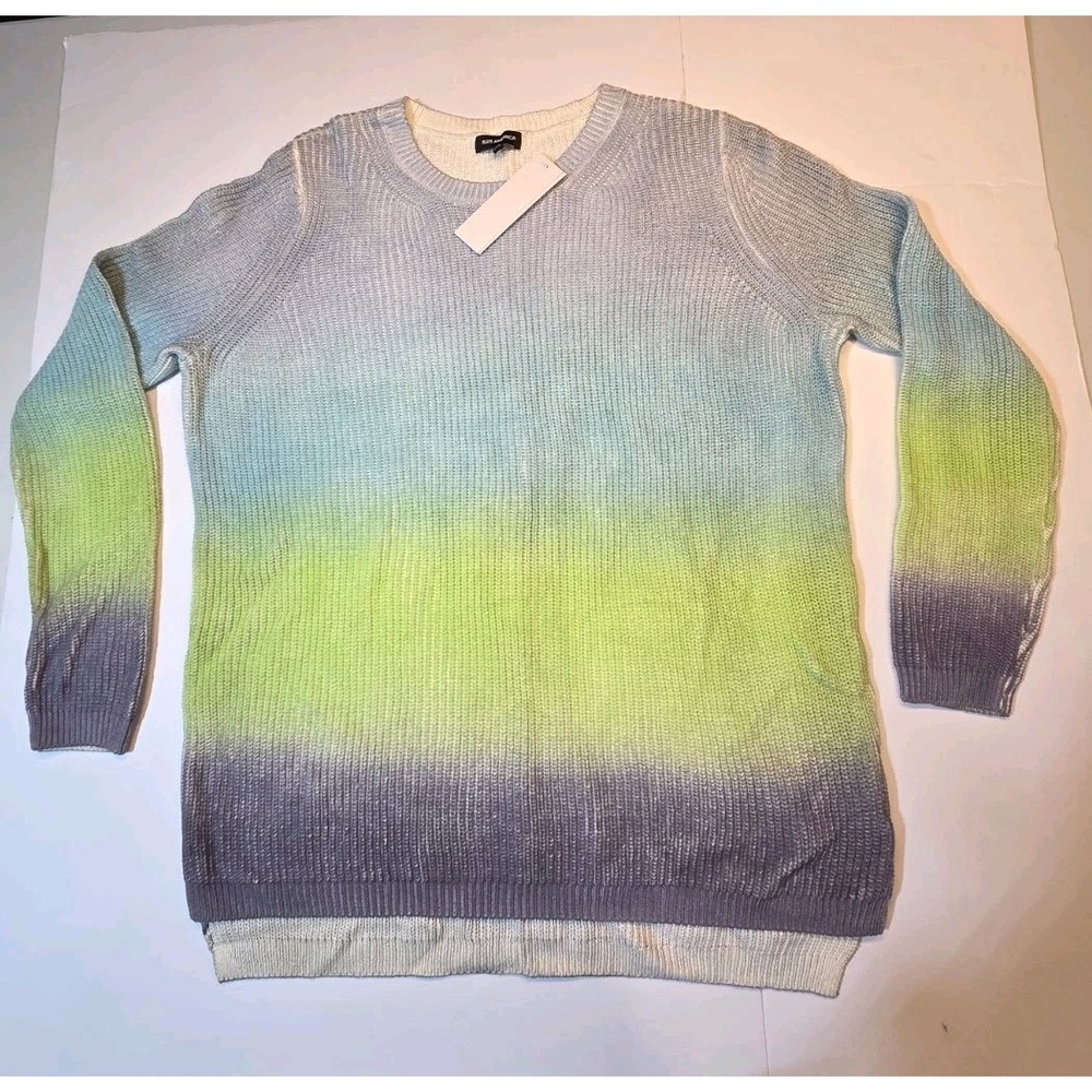 417 525 America Women's M Ombre Gradient 100% Cotton Knit Sweater NWT Blue Green